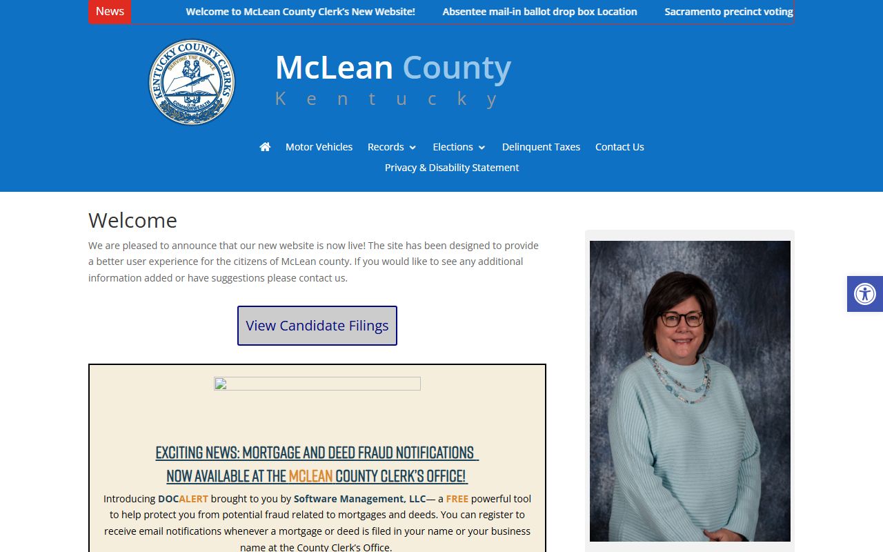 McLean County Circuit Court Clerk page showing separate County Clerk homepage