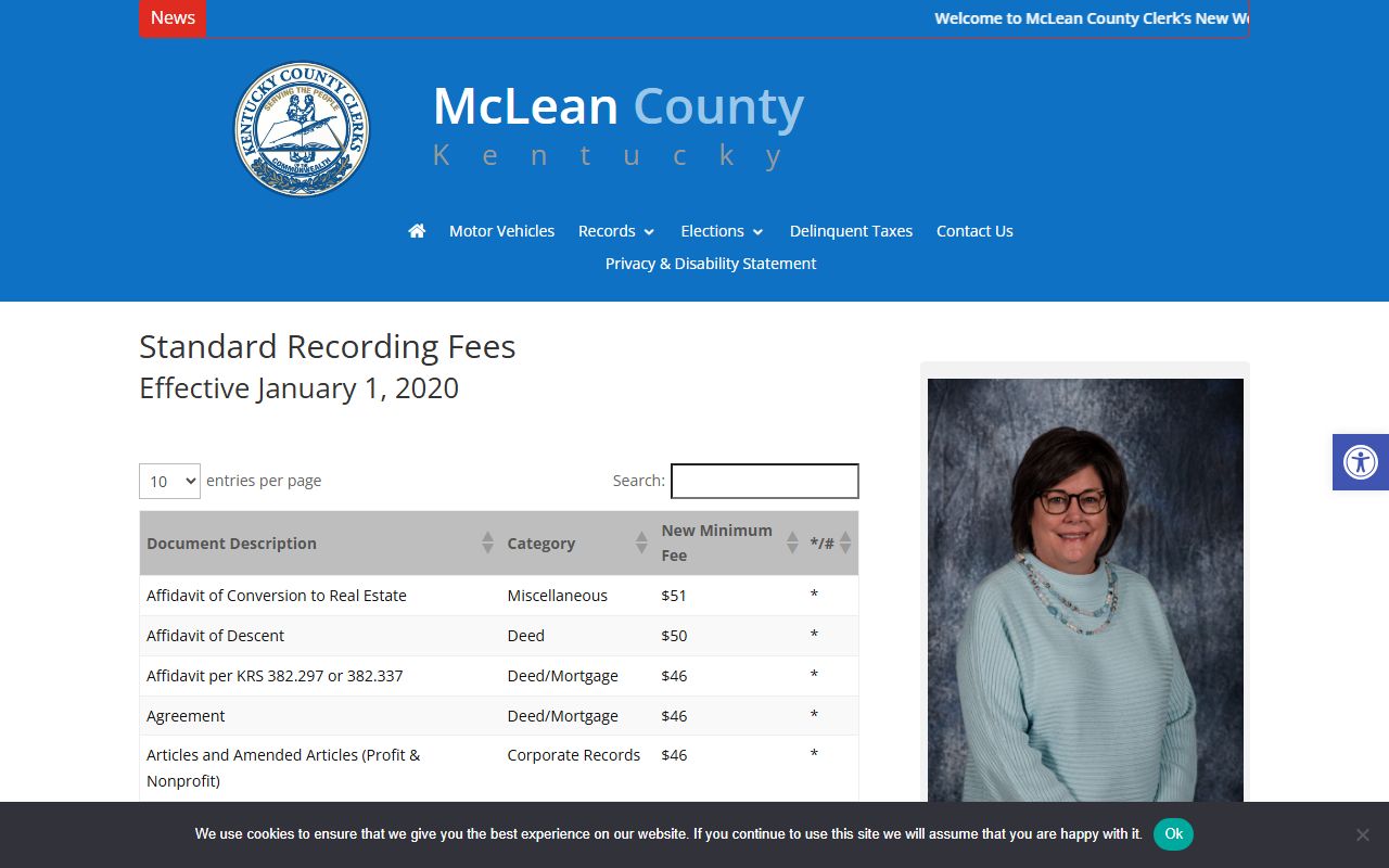 McLean County Circuit Court Clerk page with County Clerk recording fees