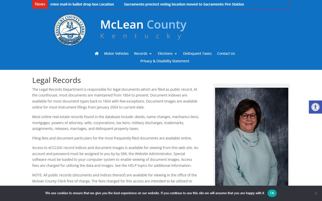 McLean County Circuit Court Clerk page with County Clerk legal records distinction