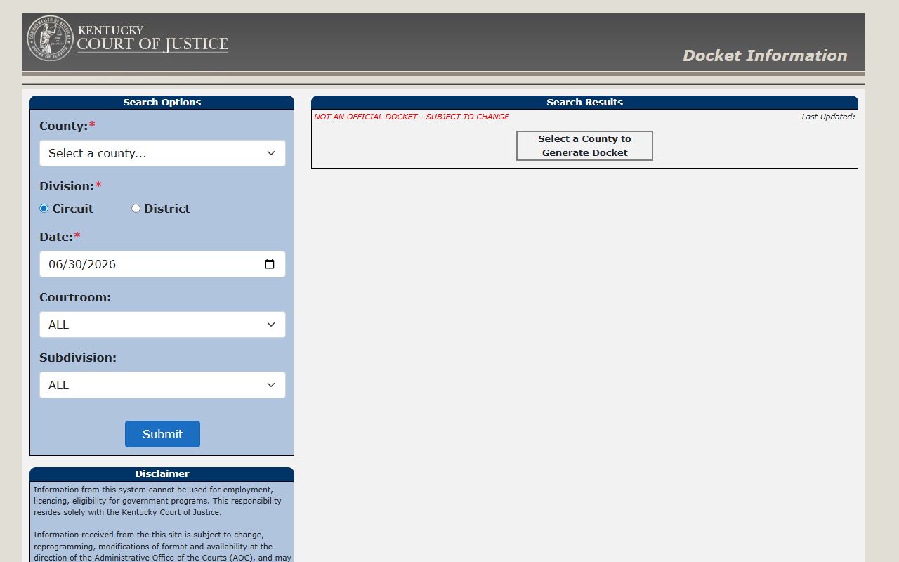 McLean County court dockets Kentucky docket search