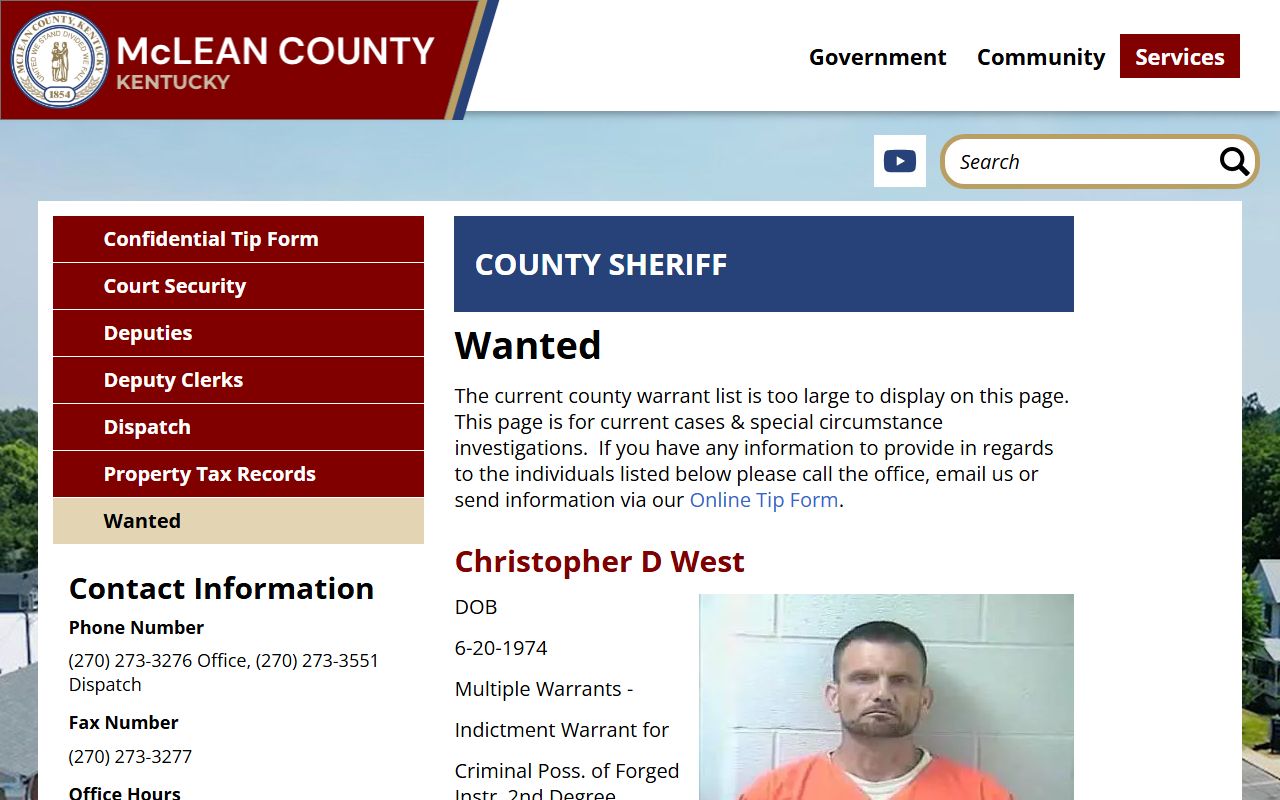 McLean County warrant search sheriff wanted page